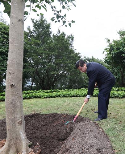2012年12月7日至11日，習(xí)近平在廣東省考察工作。這是8日上午，習(xí)近平在深圳蓮花山公園種下一棵高山榕樹(shù)。新華社記者 蘭紅光 攝
